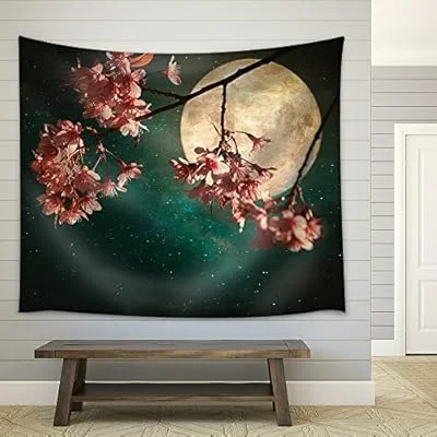 Antique and Vintage Style Photo – Beautiful Pink Cherry Blossom – Fabric Wall Tapestry Home Decor – 68×80 inches