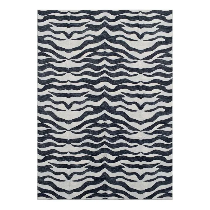 (B877) Dove Grey & Black Tiger Patterned Washable Area Rug, 5×7