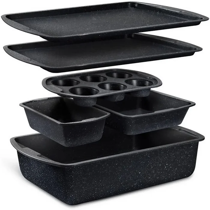 Bakken Swiss – Bakeware Set – 6 Piece – Stackable, Deluxe, Non-Stick Baking Pans for Professional and Home Cooking – Carbon Steel
