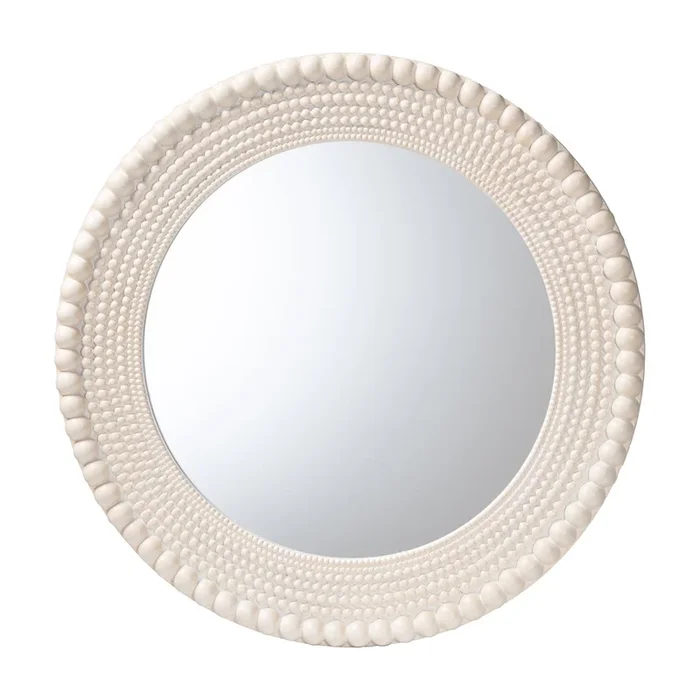 Baxton Studio Grazia Modern Round Beaded framed Accent Mirror in Pearl White