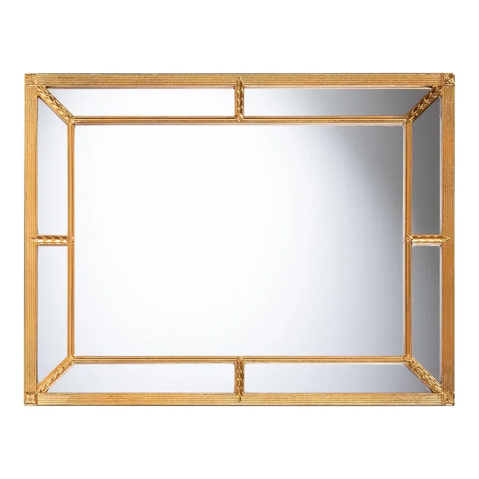 Baxton Studio Iskra Rectangular Mirror with Antique Goldleaf Frame – Modern Decorative Wall Accent for Living Room, Bedroom, or Entryway
