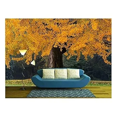 Beautiful Old Tree with Orange Leaves During Fall – Removable Wall Mural | Self-Adhesive Large Wallpaper – 66×96 inches