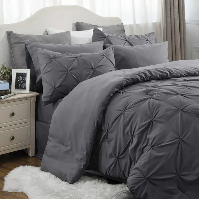 Bedsure California King Comforter Set – Cal King Bed Set 7 Pieces, Pinch Pleat Dark Grey Cali King Bedding Set with Comforter, S