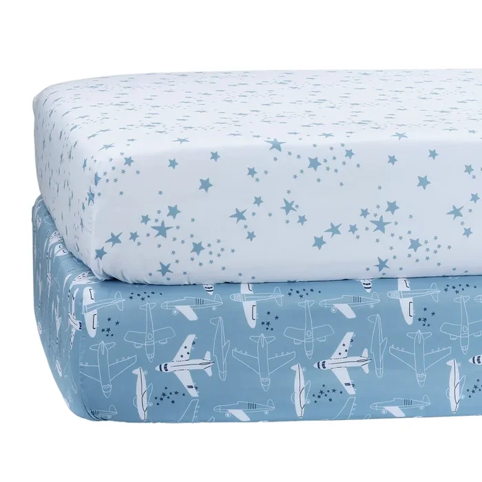 Bedtime Originals Airplane/Stars Aviation 2-Pack Fitted Crib/Toddler Sheet Set