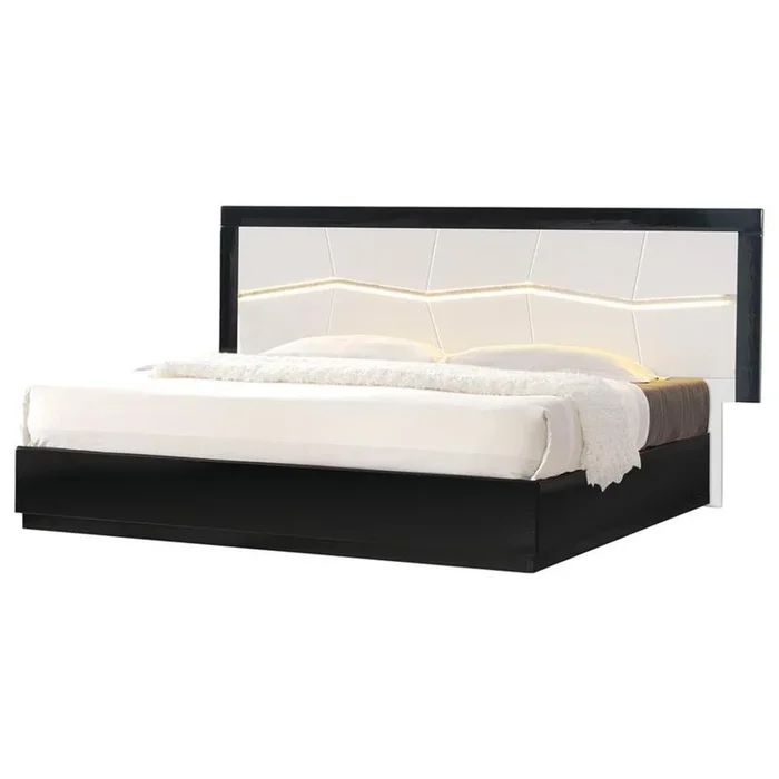 Best Master Furniture Best Master Poplar Wood Queen Platfrom Bed With LED Light in White/Black