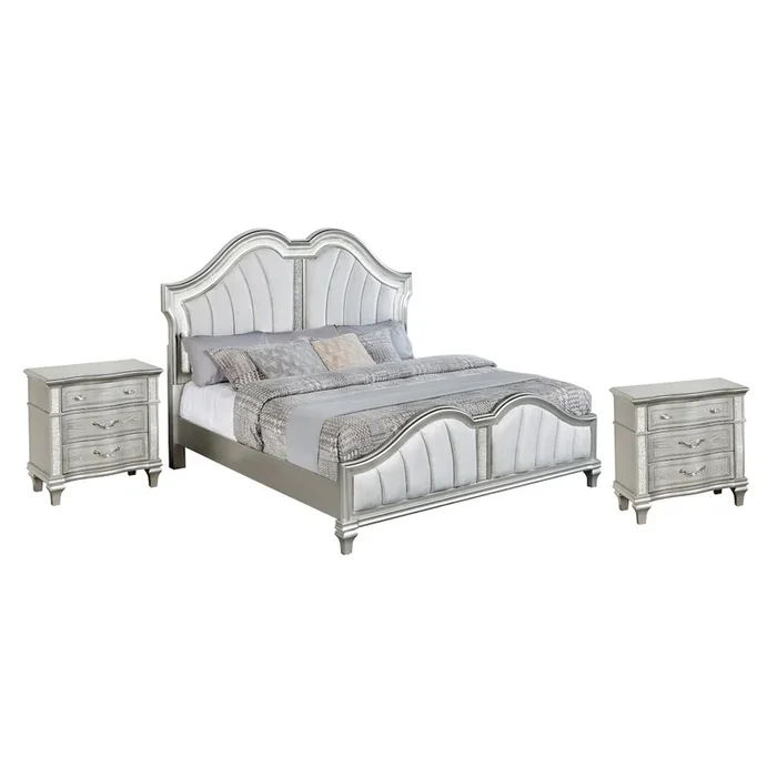 Best Quality Furniture 2 Piece Silver Queen Panel Bedroom Set ( Qb+2 Nightstand)