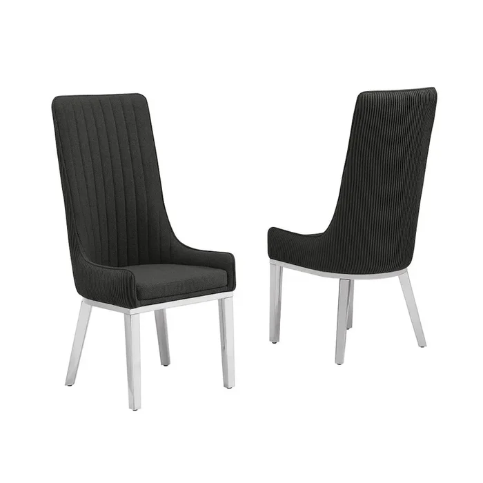 Best Quality Furniture Black, Teddy Fabric, Pleated Back Side Chair With Silver Base, Set Of Two