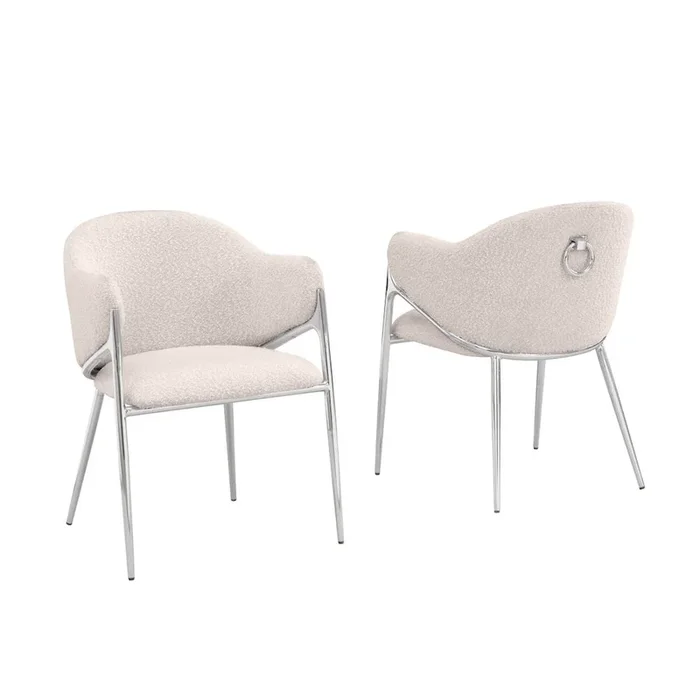 Best Quality Furniture Cream Boucle Fabric Side Chairs With Silver Base