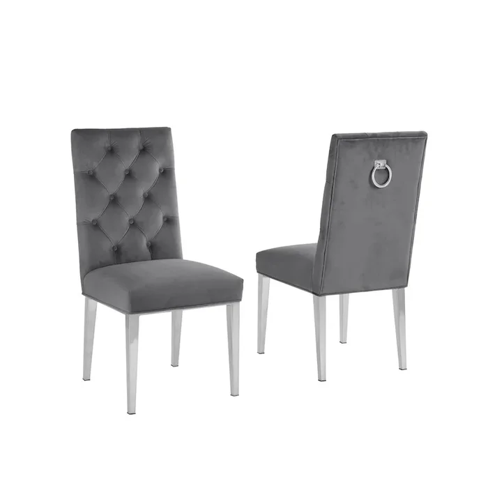 Best Quality Furniture Dark Gray Velvet Tufted Dining Side Chairs, Chrome – Set Of 2