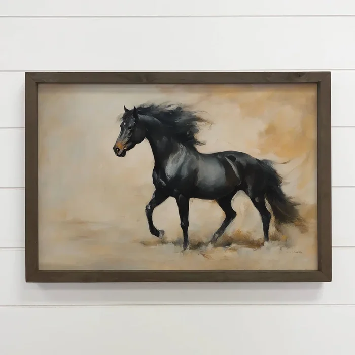 Black Gliding Horse – Horse Canvas Art – Wood Framed Decor