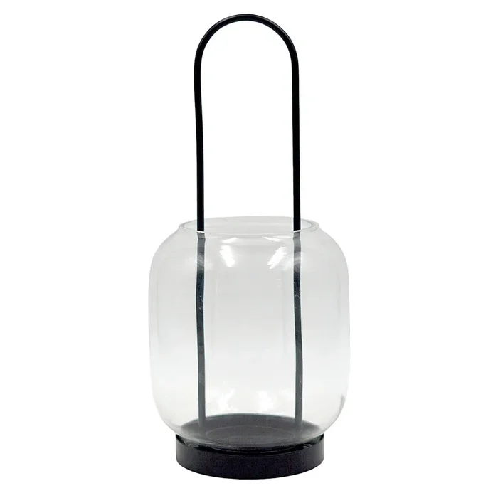 Black Metal and Clear Glass Lantern, Medium