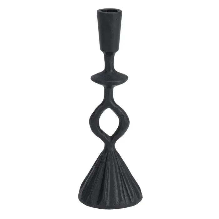 Black Patterned Stem Metal Taper Candle Holder, 10″