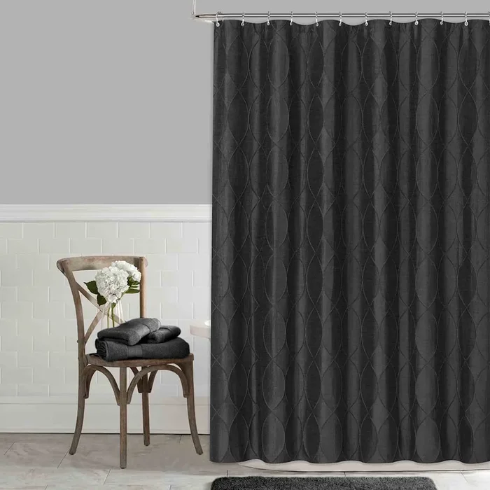 Black Pendant Scroll Woven Shower Curtain, 72″