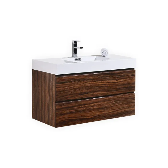 Bliss 40 in. Wall Mount Modern Bathroom Vanity – Walnut