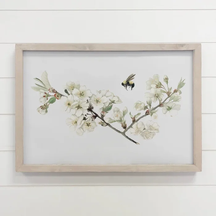 Blossoms & Bees – Canvas Art with Wood Frame – Nature Art