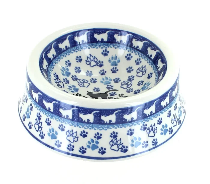Blue Rose Polish Pottery Cat Bowl