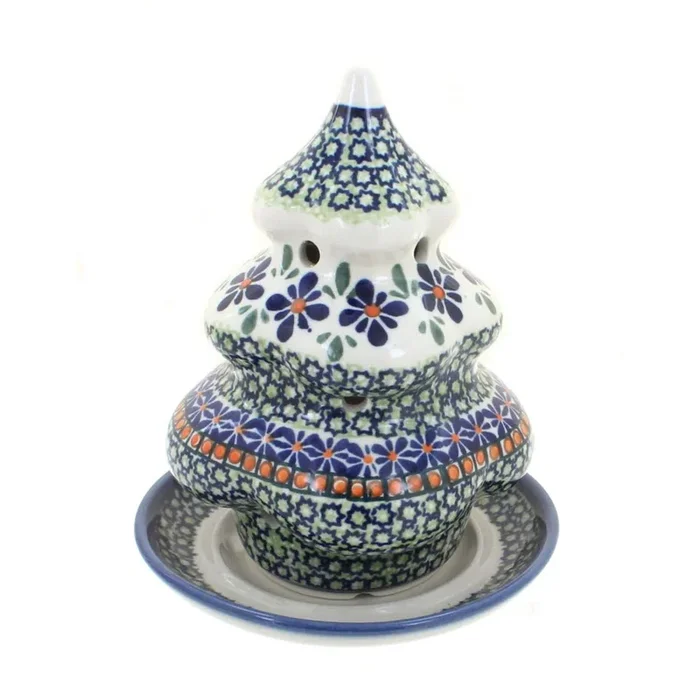Blue Rose Polish Pottery Winter Nights Christmas Tree Luminary