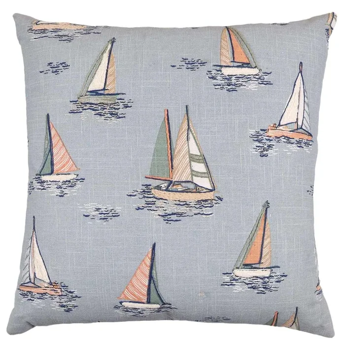 Blue Sailboat Embroidered Throw Pillow, 18″