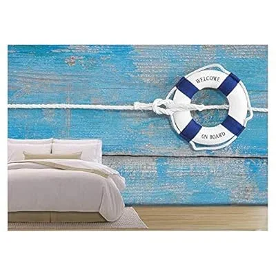 Blue Wooden Background with Welcome on Board for Maritme Decoration or Teamwor – Removable Wall Mural | Self-Adhesive Large Wallpaper – 66×96 inches