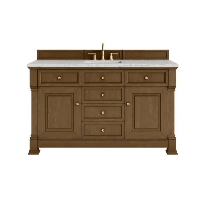 Brookfield 60 ” Single Vanity, Honey Oak w/3 CM Eternal Jasmine Pearl Silestone® Top