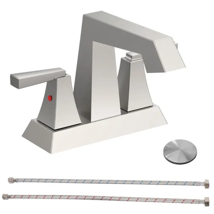 Brushed Nickel 2-Handle Bathroom Faucet, Centerset with Pop-Up Drain & Supply Lines