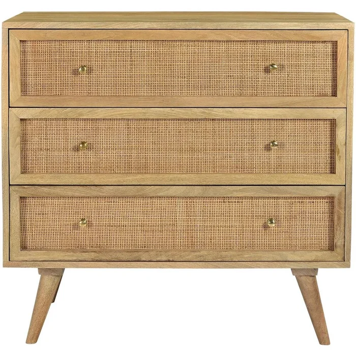 Cambridge Parkview Mango Wood 3-Drw Chest, Rattan Front Drawers,33.5Wx18Dx31.5H