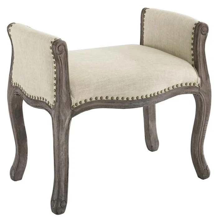 Cameron Vintage French Upholstered Fabric Bench