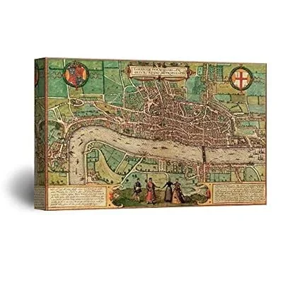 Canvas Wall Art – Vintage Map of London – Giclee Print Gallery Wrap Modern Home Art Ready to Hang – 16×24 inches