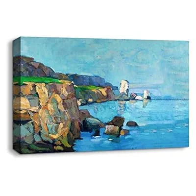 Canvas Wall Art Abstract Beautiful Landscape Ocean Mountain Painting Artwork for Home Prints Framed – 16×24 inches