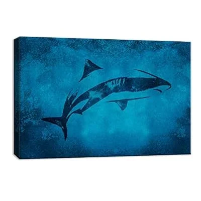 Canvas Wall Art Abstract Shark Painting Artwork for Home Decor Framed 12×18 inches