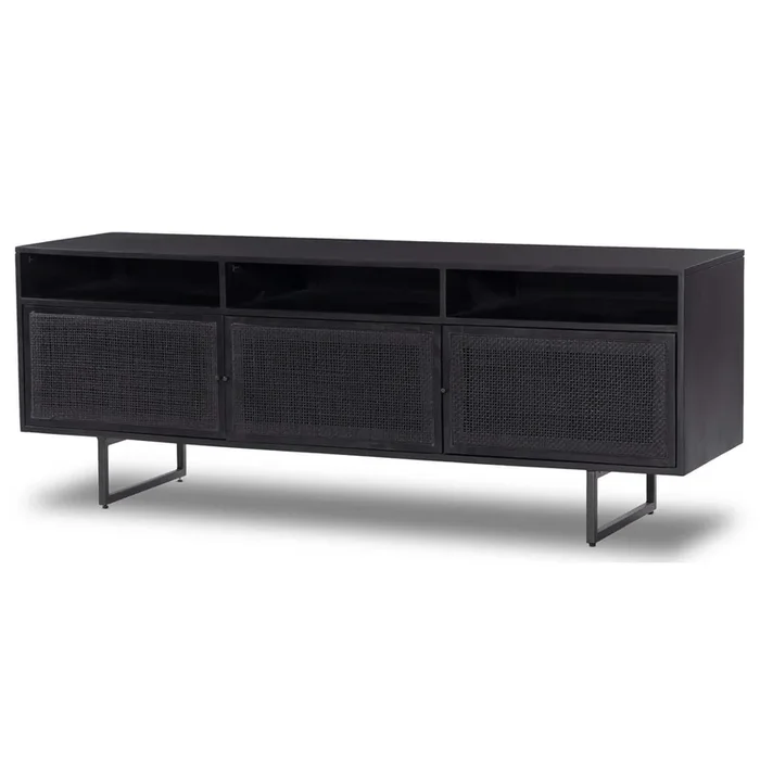 Carmel Media Console, Black Wash w/ Black Cane by Four Hands
