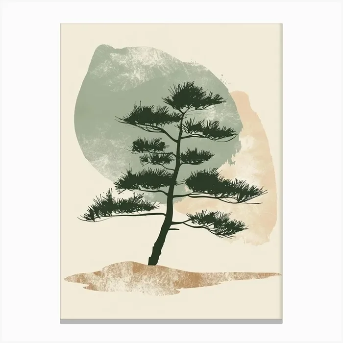 Cedar Tree Minimal Japandi Illustration 3 Canvas Print by Bough And Bloom Artistry