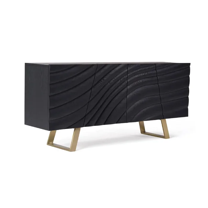 Cid Finn Sideboard Buffet Server Cabinet, 4 Doors, Black Gold, 71 Inch – Benzara