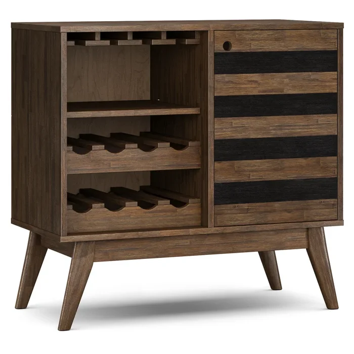 Clarkson 8-Bottle SOLID ACACIA WOOD 39 inch Wide Mid Century Wine Cabinet in Rustic Natural Aged Brown