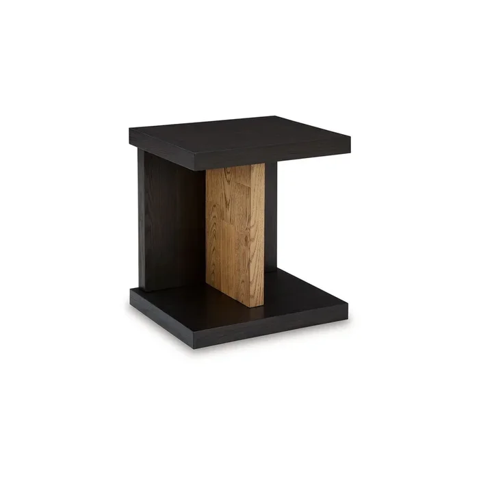 Copa Chairside End Table, Dual USB Port, 22 Inch Oak Brown and Black