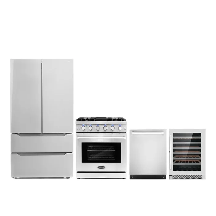 Cosmo Package – 30″ Gas Range, Refrigerator with Ice Maker, Dishwasher and Wine Cooler, COS-4PKG-087