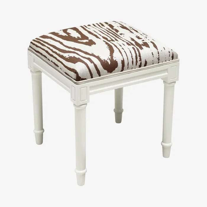 Cottage Vanity Stool – Chocolate / White – Linen – Faux Bois by 123Creations