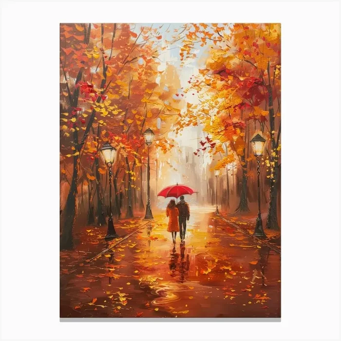 Couple Walking In The Rain 6 Canvas Print by Moving Clouds Art