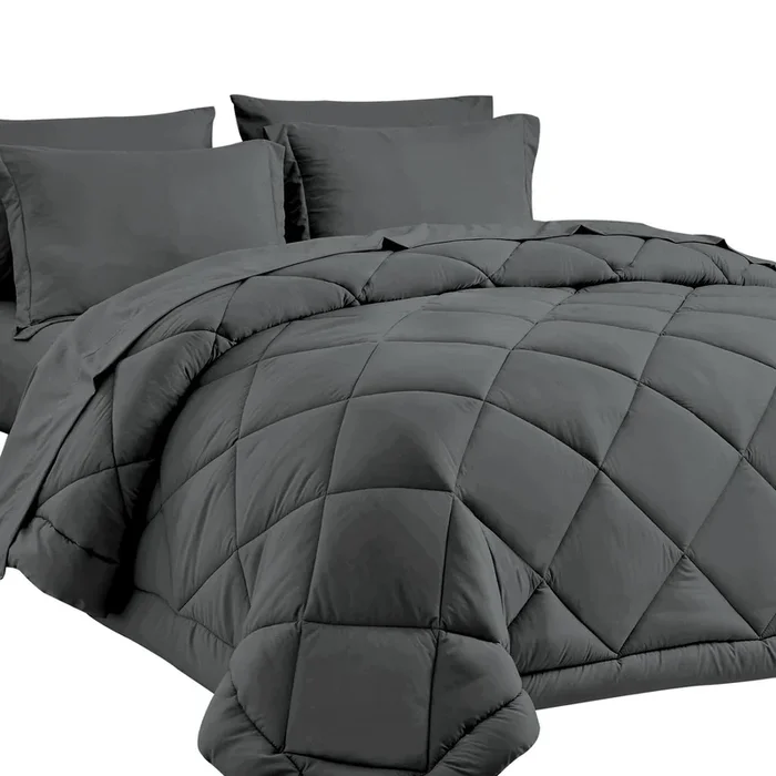 CozyLux Twin XL Size Comforter Set 5 Pieces Dark Grey Twin Extra Long Bed in a Bag for College Dorm All Season Bedding Sets with