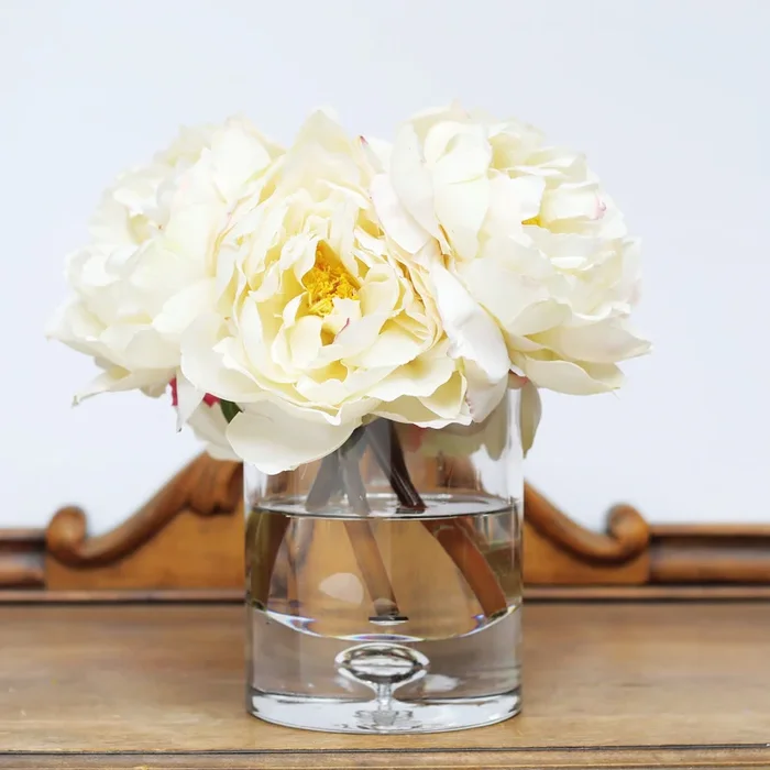 Cream Real Touch Peony Floral Arrangement in Clear Glass Vase