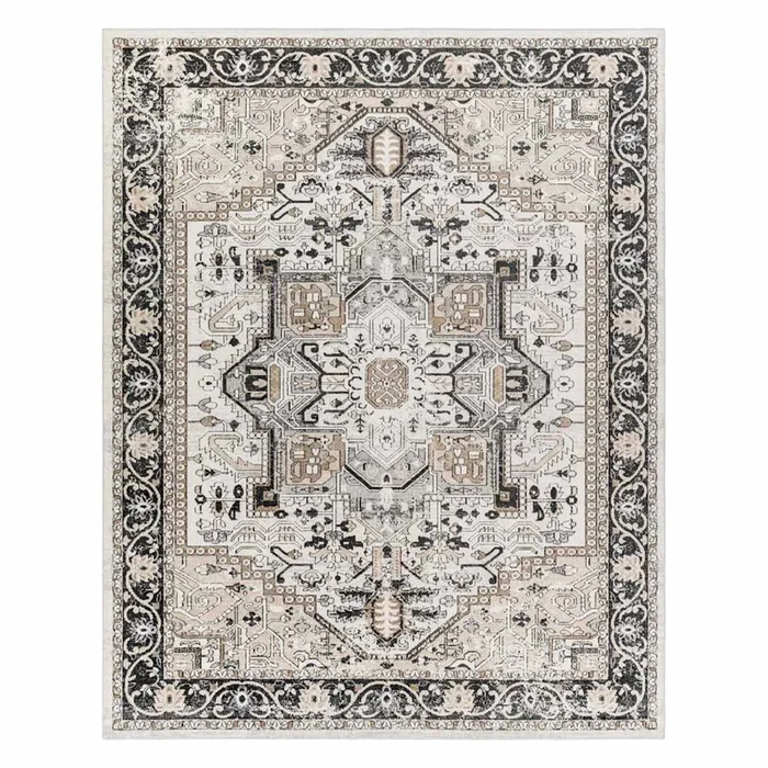(D600) Lavadora Black & Taupe Medallion Accent Rug, 3×5