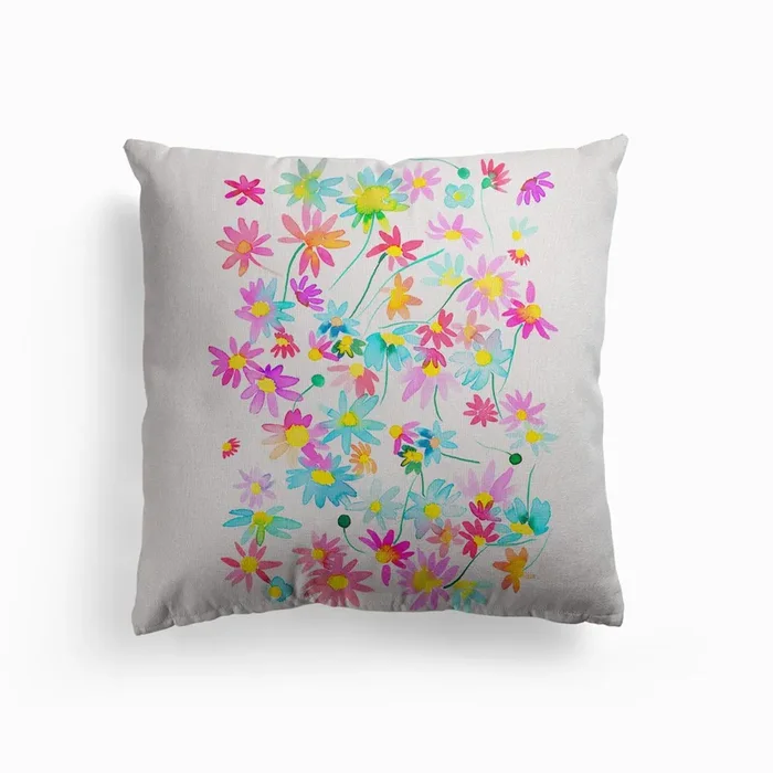 Daisies Floral Pastel 1 Canvas Cushion by Ninola Design
