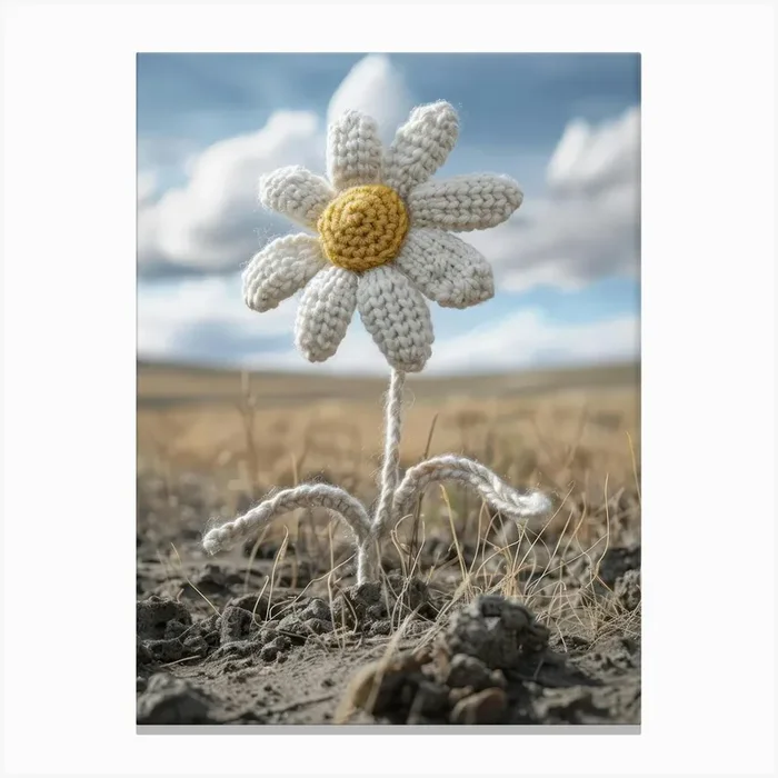 Daisies Knitted In Crochet 4 Canvas Print by Bubblegum Kitsch
