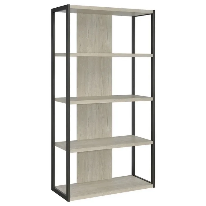 Dela 72 Inch Freestanding Bookcase, 4 Wooden Shelves, Whitewashed Gray – Benzara