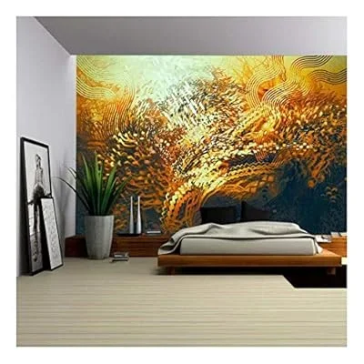 Digital Painting of Abstract Orange Elements,Fantasy Aquatic Concept – Removable Wall Mural | Self-Adhesive Large Wallpaper – 100×144 inches