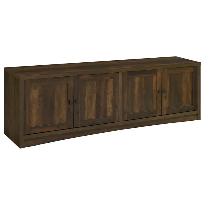 Donna TV Stand Media Cabinet with 4 Doors, Dark Brown Melamine 78 Inch – Benzara