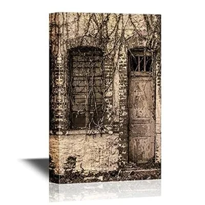 Doors Canvas Wall Art – Door and Window at Old Greece House in Platamona, Platamonas Greece – Gallery Wrap Modern Home Art | Ready to Hang – 32×48 inches