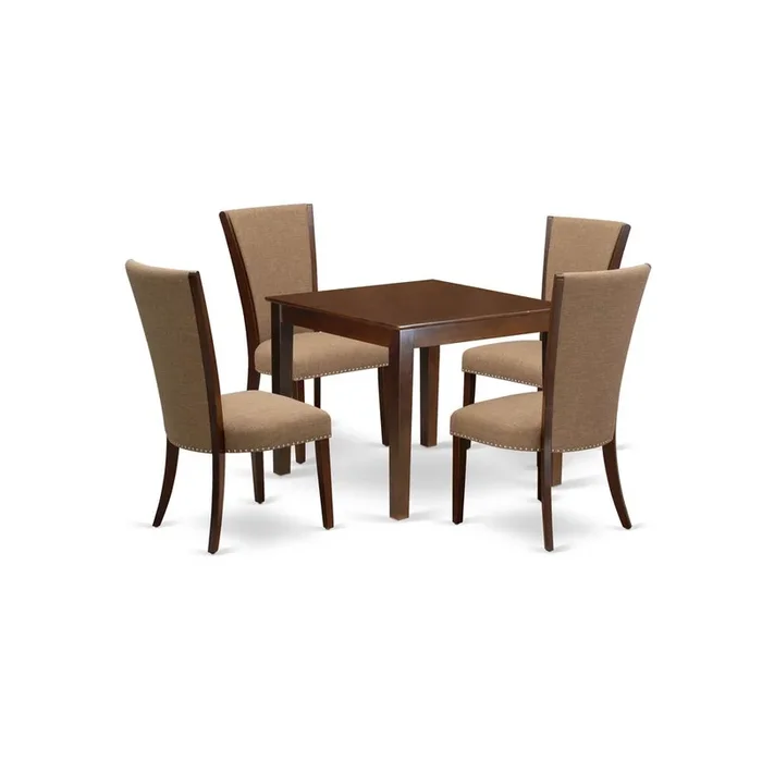 East West Furniture East-West Furniture OXVE5-MAH-47 – A modern dining table set of 4 wonderful kitchen dining chairs with Linen Fabric Light Sable color and a lovely dinner table with Mahogany Finish