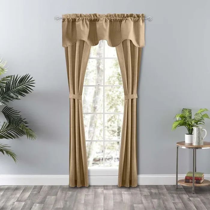 Ellis Curtain Lisa Solid Color Poly Cotton 3″ Rod Pocket Duck Fabric Lined Scallop Valance 58″ x 15″ Tan