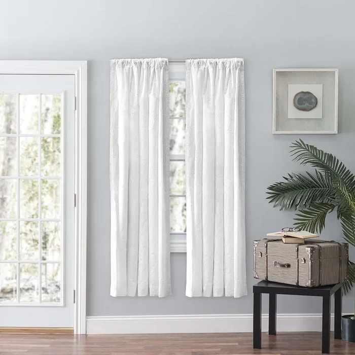 Ellis Eva Candlewick Floral High Quality Embroidery Tailored Panel Pair 3″ Rod Pocket 56″x84″ White